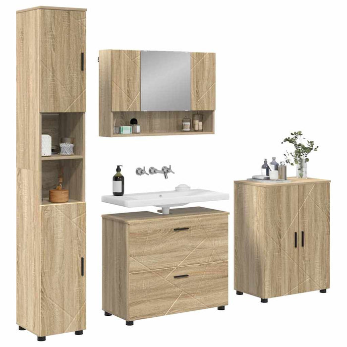Set de mobilier pentru baie cu sertar 4 pcs Stejar Sonoma WALTI