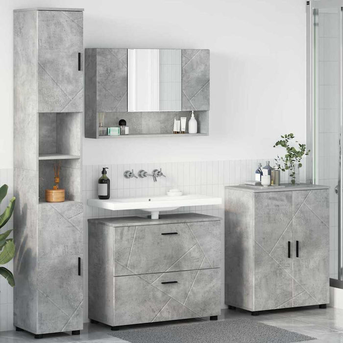 Set de mobilier pentru baie cu sertar 4 pcs Gri din beton WALTI