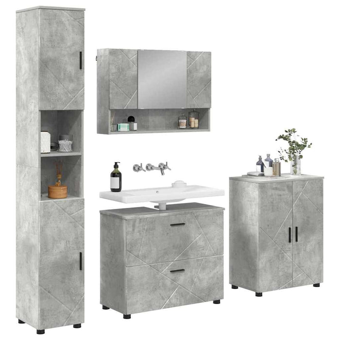 Set de mobilier pentru baie cu sertar 4 pcs Gri din beton WALTI