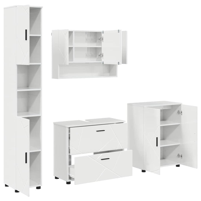 Set de mobilier pentru baie cu sertar cu raft 4 pcs Alb lucios WALTI