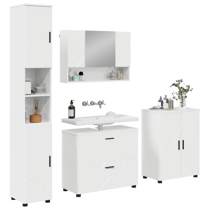 Set de mobilier pentru baie cu sertar cu raft 4 pcs Alb lucios WALTI