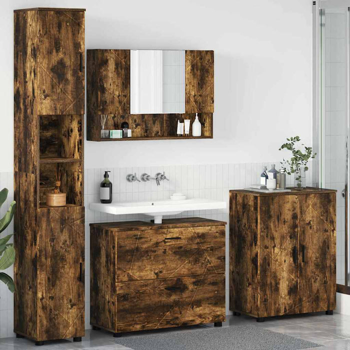 Set de mobilier pentru baie 4 buc. Stejar fumuriu - WALTI WALTI