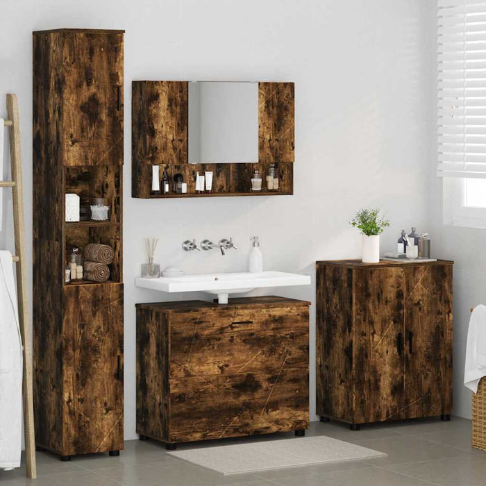Set de mobilier pentru baie 4 buc. Stejar fumuriu - WALTI WALTI