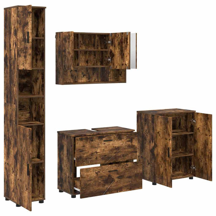 Set de mobilier pentru baie 4 buc. Stejar fumuriu - WALTI WALTI