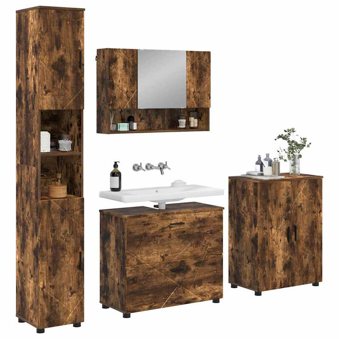 Set de mobilier pentru baie 4 buc. Stejar fumuriu - WALTI WALTI