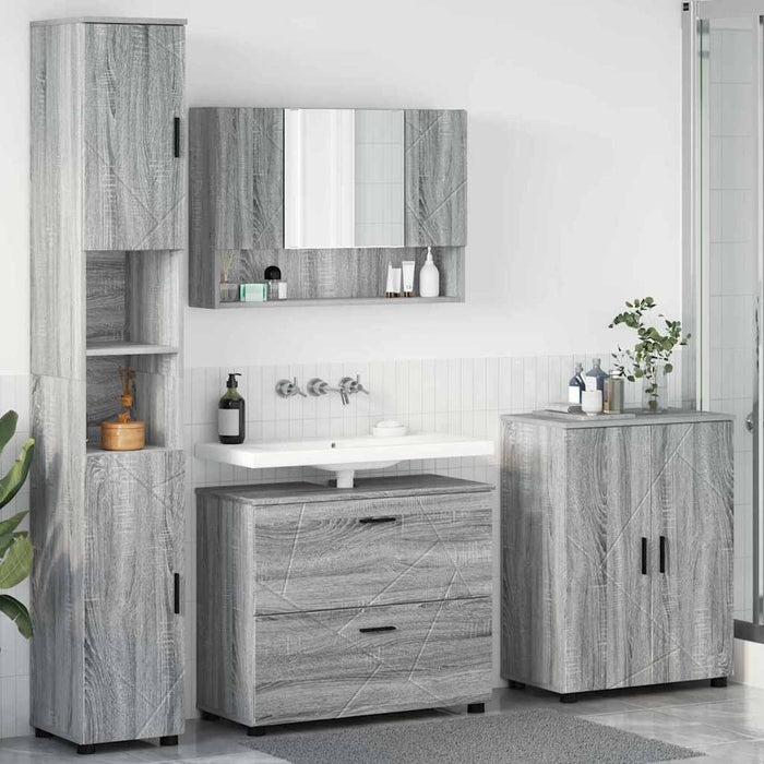 Set de mobilier pentru baie cu sertar cu raft 4 pcs Gri Sonoma WALTI
