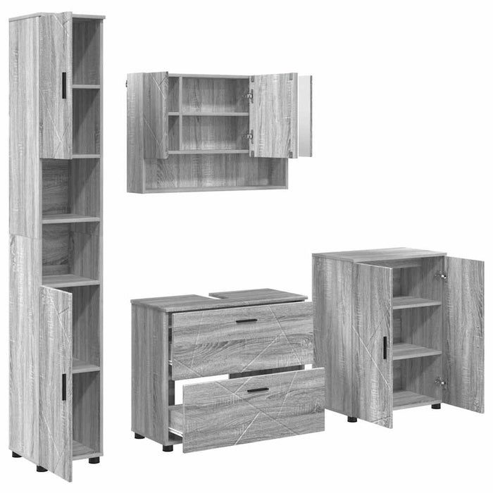 Set de mobilier pentru baie cu sertar cu raft 4 pcs Gri Sonoma WALTI