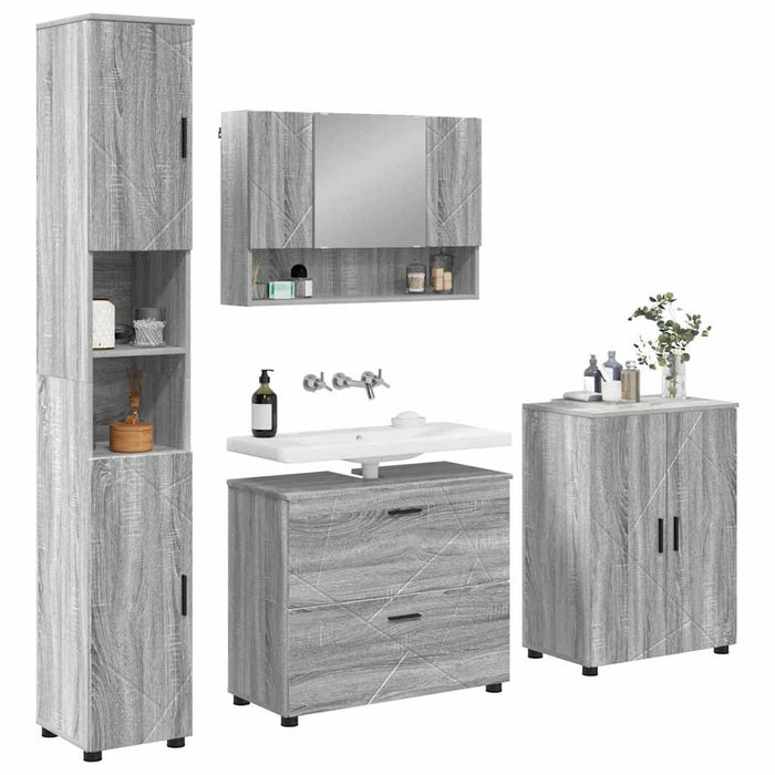 Set de mobilier pentru baie cu sertar cu raft 4 pcs Gri Sonoma WALTI