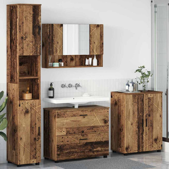 Set de mobilier pentru baie cu sertar cu raft 4 pcs Lemn Vechi WALTI