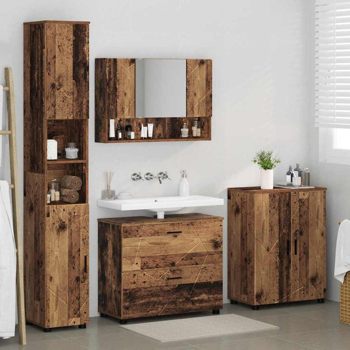 Set de mobilier pentru baie cu sertar cu raft 4 pcs Lemn Vechi WALTI