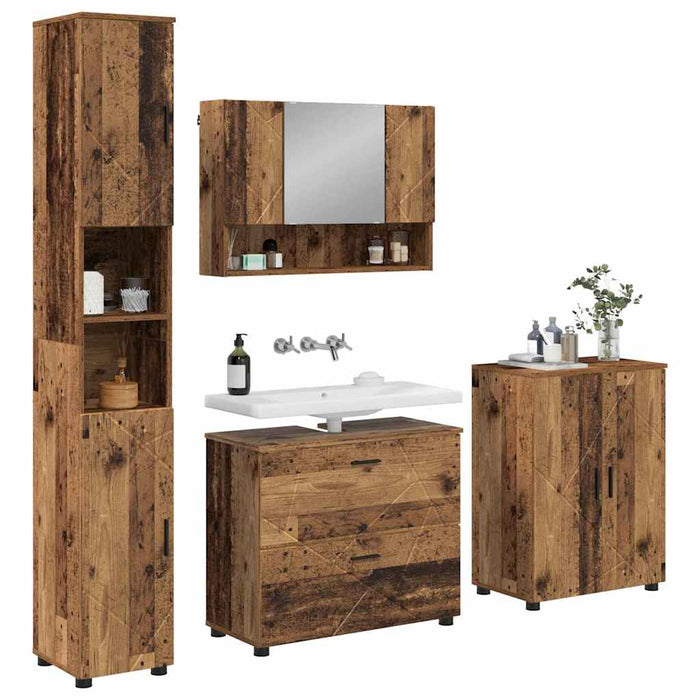 Set de mobilier pentru baie cu sertar cu raft 4 pcs Lemn Vechi WALTI