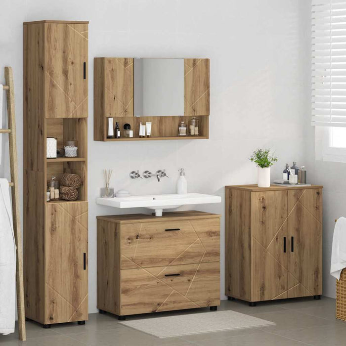 Set de mobilier pentru baie 4 buc. Stejar Artizanal WALTI