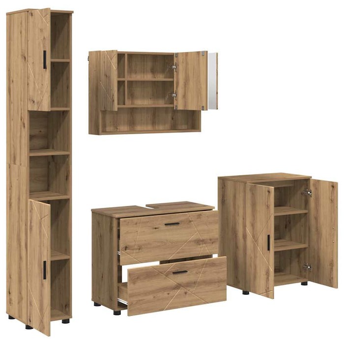 Set de mobilier pentru baie 4 buc. Stejar Artizanal WALTI