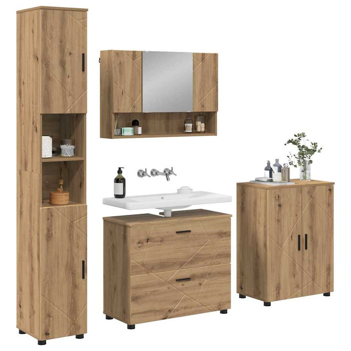 Set de mobilier pentru baie 4 buc. Stejar Artizanal WALTI