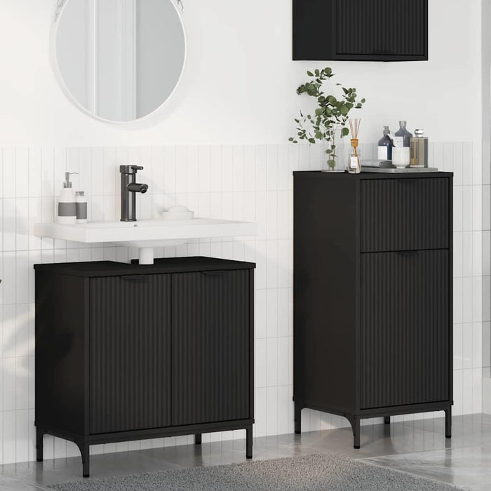 Set de mobilier pentru baie 2 pcs Negru Lemn aranjat și metal WALTI