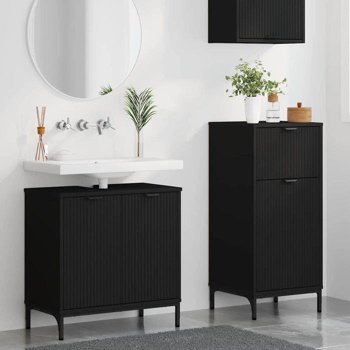 Set de mobilier pentru baie 2 pcs Negru Lemn aranjat și metal WALTI