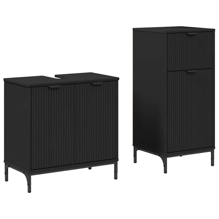 Set de mobilier pentru baie 2 pcs Negru Lemn aranjat și metal WALTI