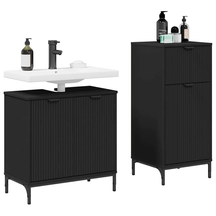 Set de mobilier pentru baie 2 pcs Negru Lemn aranjat și metal WALTI
