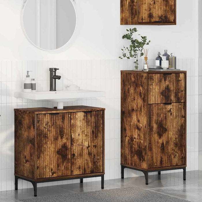 Set de mobilier pentru baie cu sertar 2 pcs Stejar fumuriu - WALTI WALTI