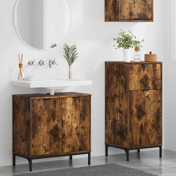Set de mobilier pentru baie cu sertar 2 pcs Stejar fumuriu - WALTI WALTI