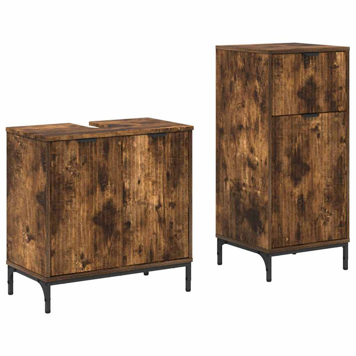 Set de mobilier pentru baie cu sertar 2 pcs Stejar fumuriu - WALTI WALTI