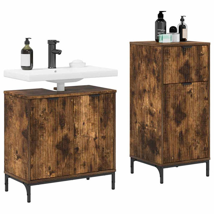Set de mobilier pentru baie cu sertar 2 pcs Stejar fumuriu - WALTI WALTI