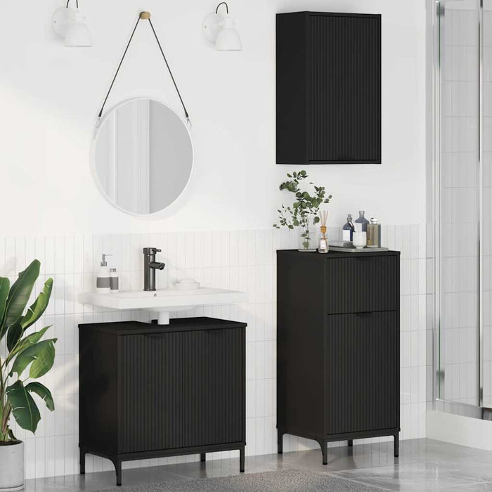 Set de mobilier pentru baie 3 pcs Negru Lemn aranjat și metal WALTI