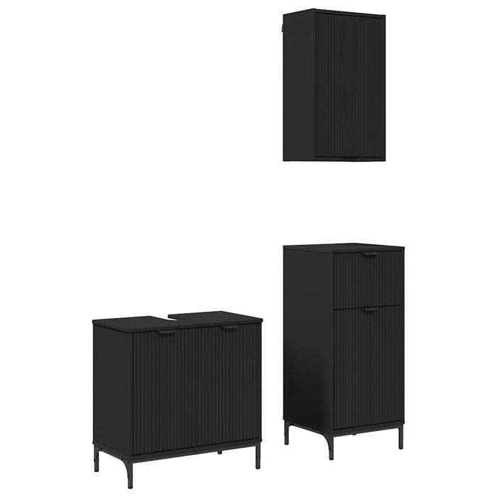 Set de mobilier pentru baie 3 pcs Negru Lemn aranjat și metal WALTI