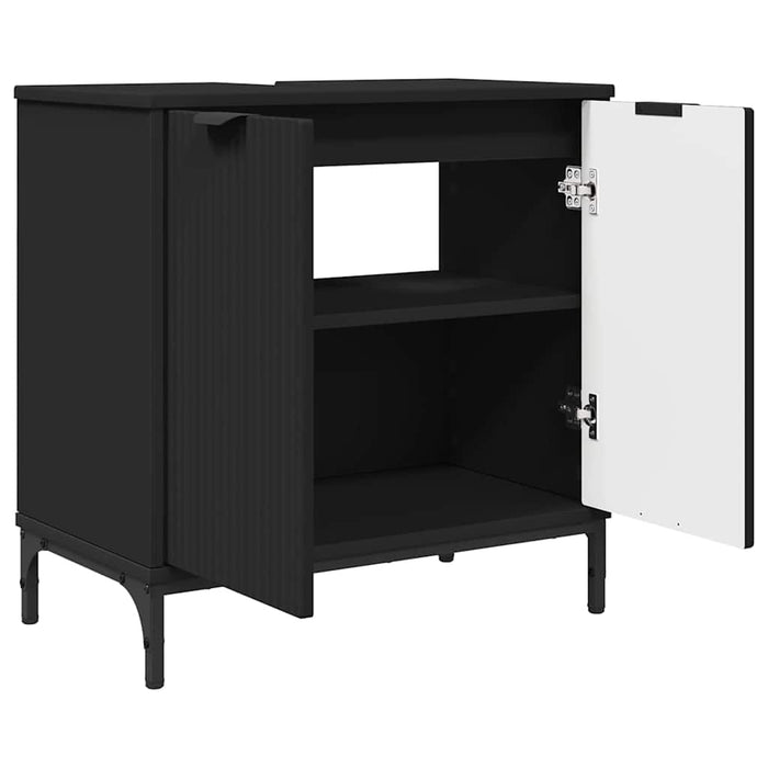 Set de mobilier pentru baie 3 pcs Negru Lemn aranjat și metal WALTI