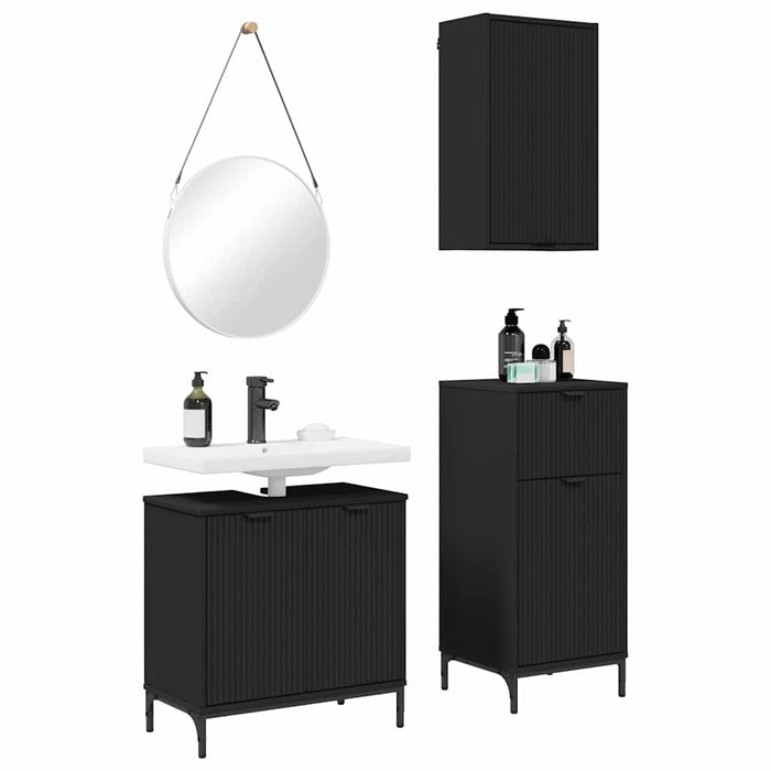 Set de mobilier pentru baie 3 pcs Negru Lemn aranjat și metal WALTI