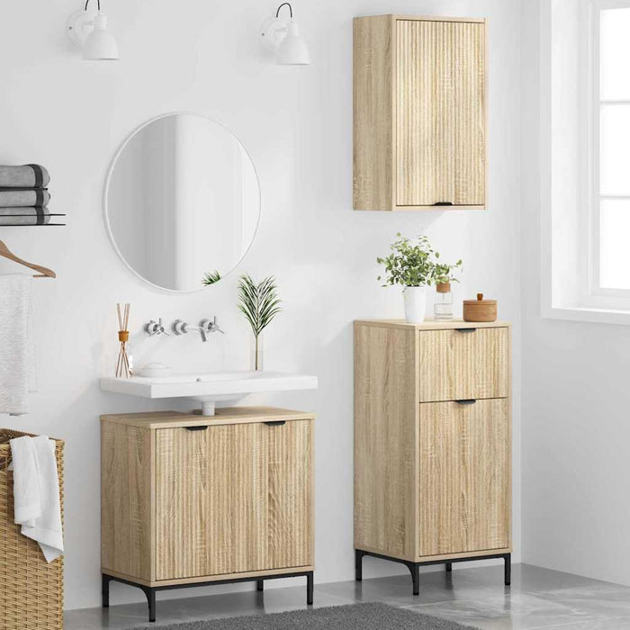 Set de mobilier pentru baie 3 pcs Stejar sonoma Lemn compozit WALTI