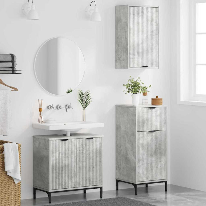 Set de mobilier pentru baie 3 pcs Gri beton Lemn compozit - WALTI WALTI
