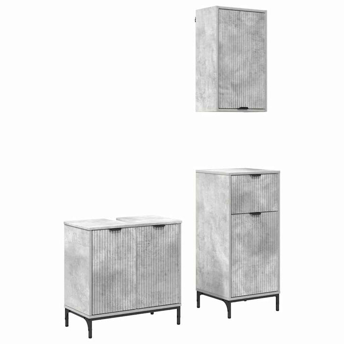 Set de mobilier pentru baie 3 pcs Gri beton Lemn compozit - WALTI WALTI