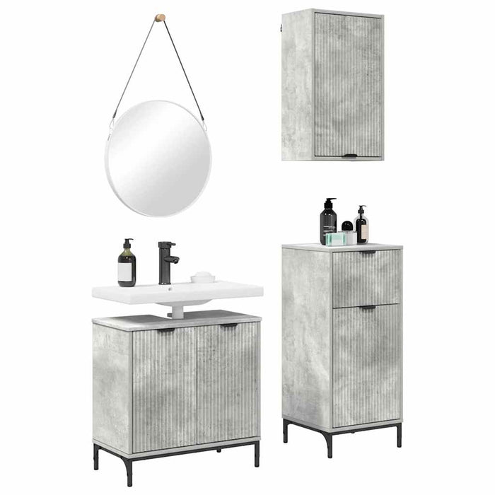 Set de mobilier pentru baie 3 pcs Gri beton Lemn compozit - WALTI WALTI