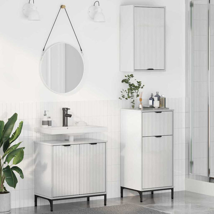 Set de mobilier pentru baie cu sertar 3 pcs Alb foarte lucios WALTI