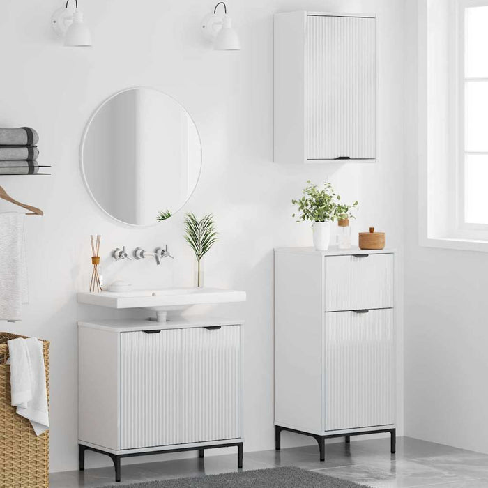 Set de mobilier pentru baie cu sertar 3 pcs Alb foarte lucios WALTI