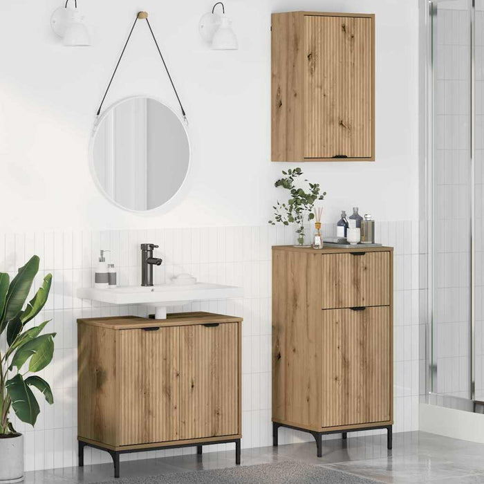 Set de mobilier pentru baie 3 buc. Stejar Artizanal WALTI