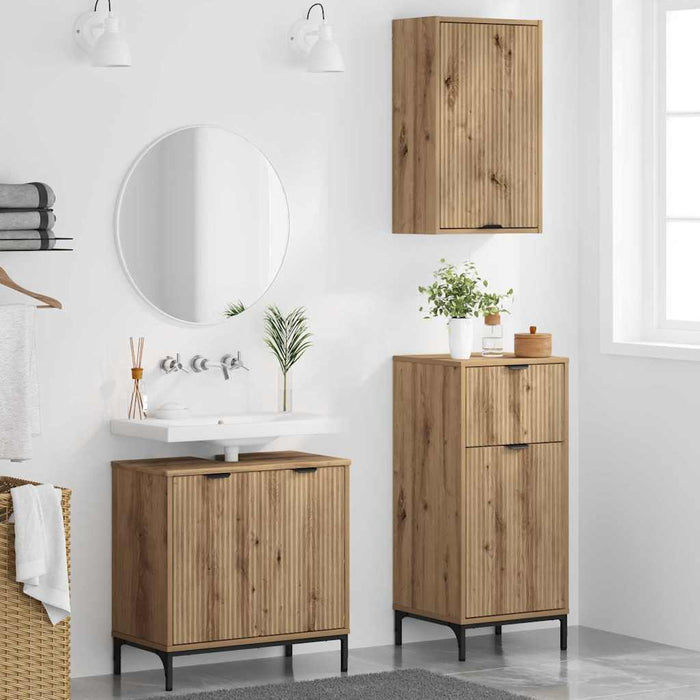 Set de mobilier pentru baie 3 buc. Stejar Artizanal WALTI
