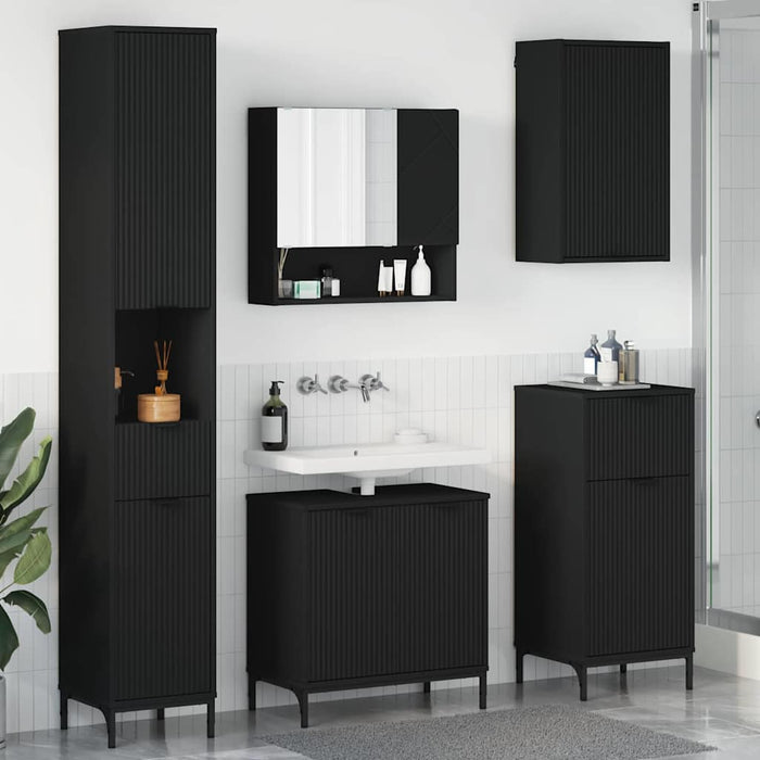 Set de mobilier pentru baie Negru Lemn de inginerie, Metal WALTI