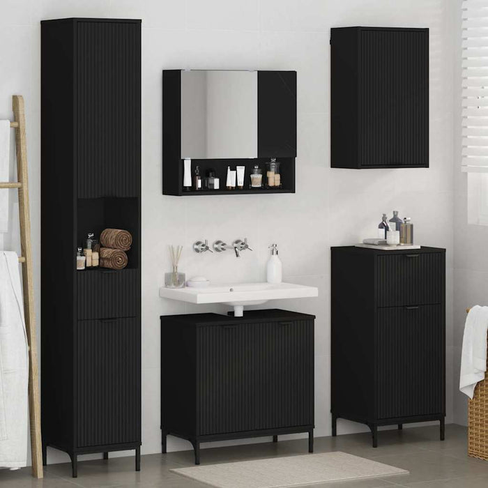 Set de mobilier pentru baie Negru Lemn de inginerie, Metal WALTI
