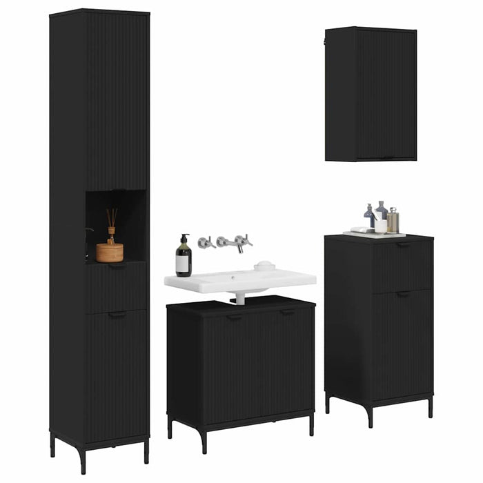 Set de mobilier pentru baie Negru Lemn de inginerie, Metal WALTI