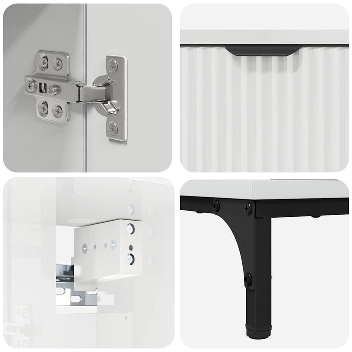 Set de mobilier pentru baie Alb lucios Lemn de inginerie, Metal WALTI