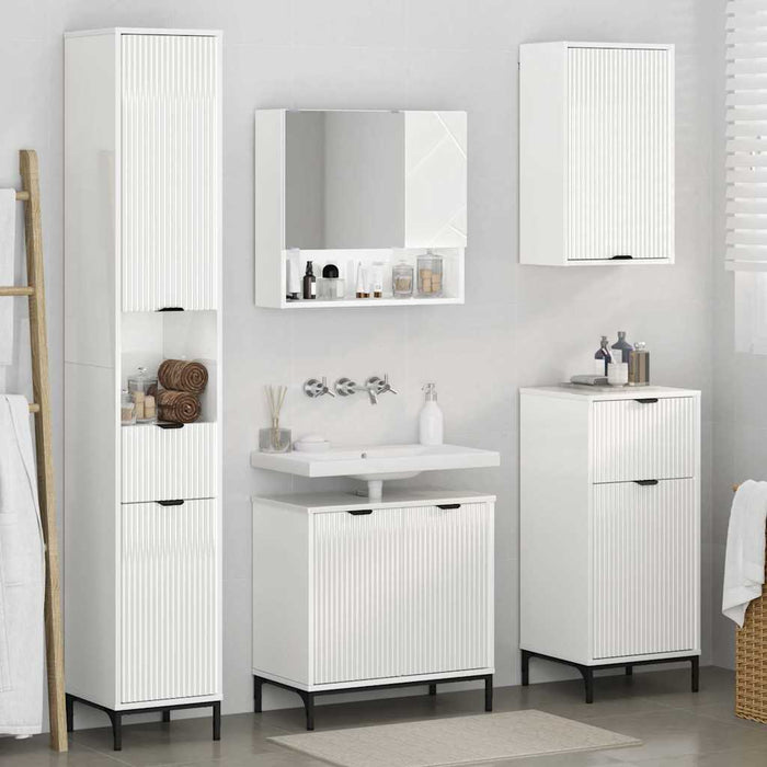 Set de mobilier pentru baie Alb lucios Lemn de inginerie, Metal WALTI