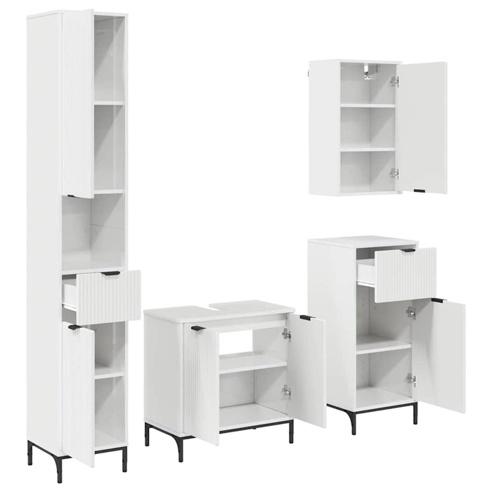 Set de mobilier pentru baie Alb lucios Lemn de inginerie, Metal WALTI