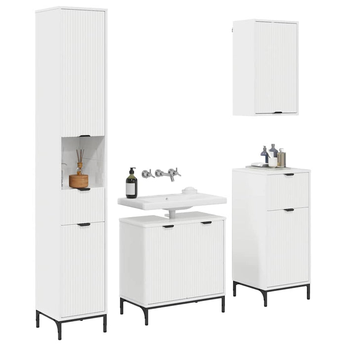 Set de mobilier pentru baie Alb lucios Lemn de inginerie, Metal WALTI