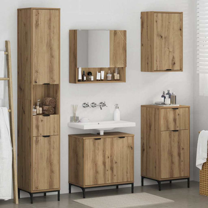 Set de mobilier pentru baie 4 buc. Stejar Artizanal WALTI