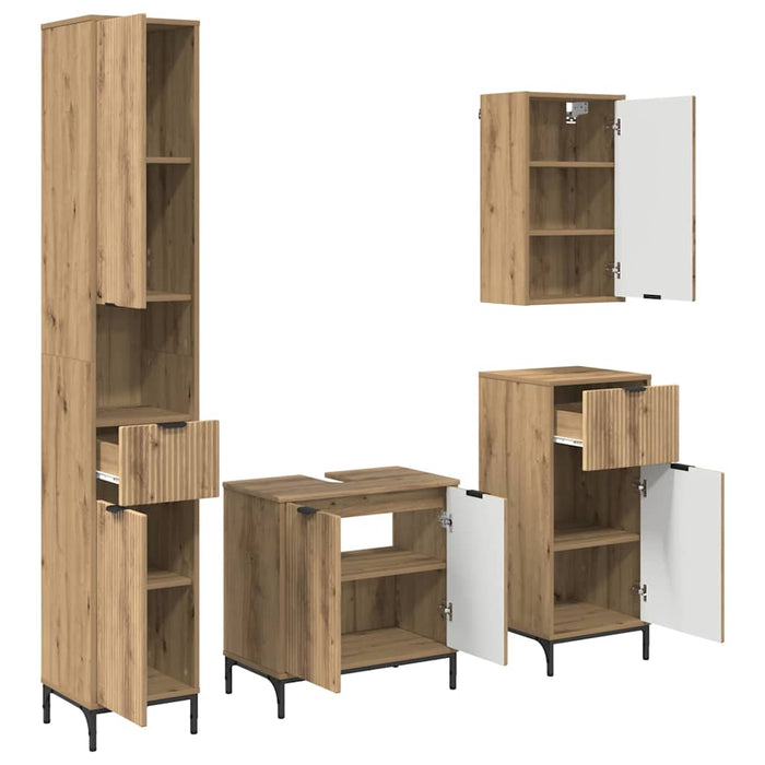 Set de mobilier pentru baie 4 buc. Stejar Artizanal WALTI