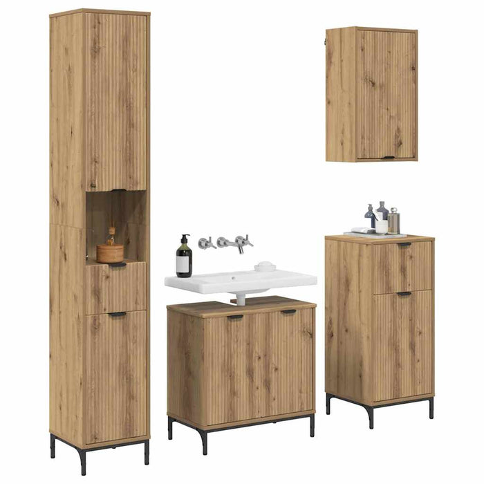 Set de mobilier pentru baie 4 buc. Stejar Artizanal WALTI