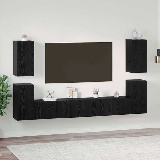 Set comodă TV cu raft Altele cu depozitare cu ușă 7 pcs Stejar negru Lemn compozit - WALTI WALTI