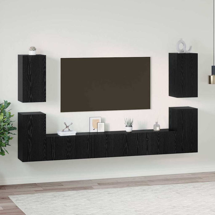 Set comodă TV cu raft Altele cu depozitare cu ușă 7 pcs Stejar negru Lemn compozit - WALTI WALTI